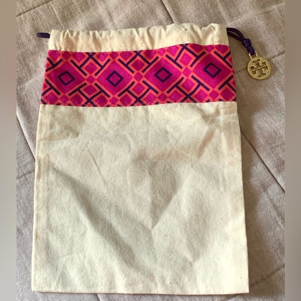 Tory Burch dust bag linen pouch gold charm repurpose travel storage